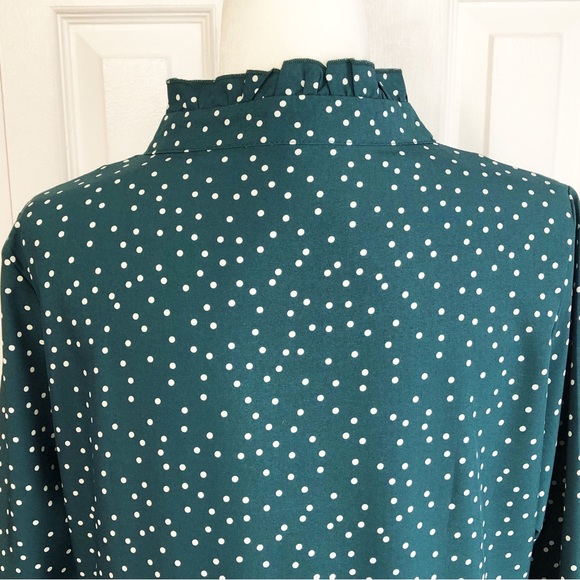Feminine Teal Green & White Polka Dot Ruffle Trim Mini Dress - Picture 14 of 16